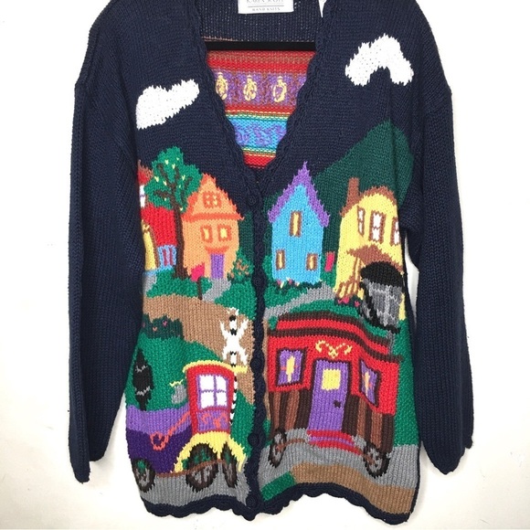 Vintage Karen Scott Hand Knits Village Train Cardigan - Picture 10 of 10